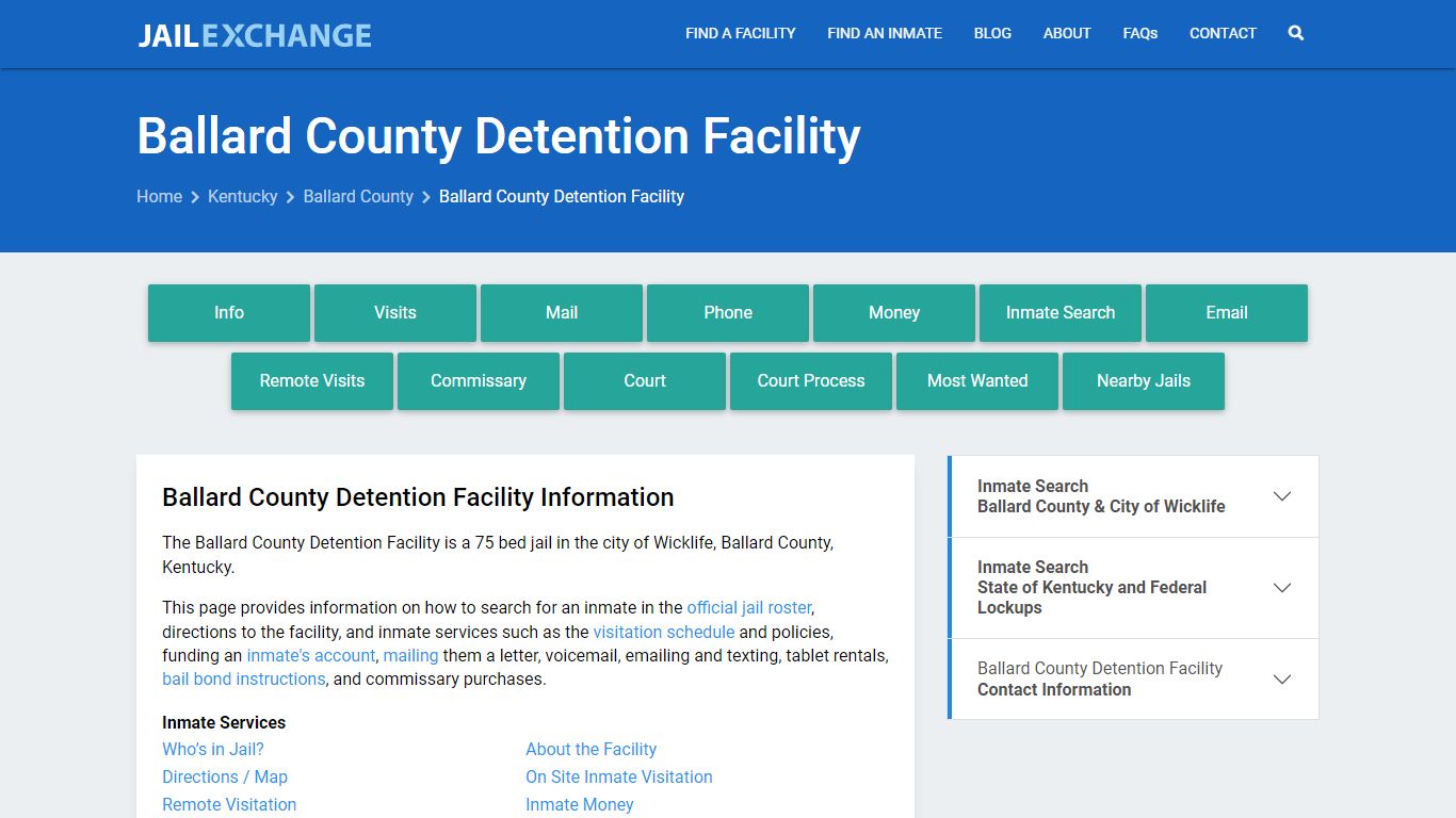 Ballard County Detention Facility, KY Inmate Search, Information