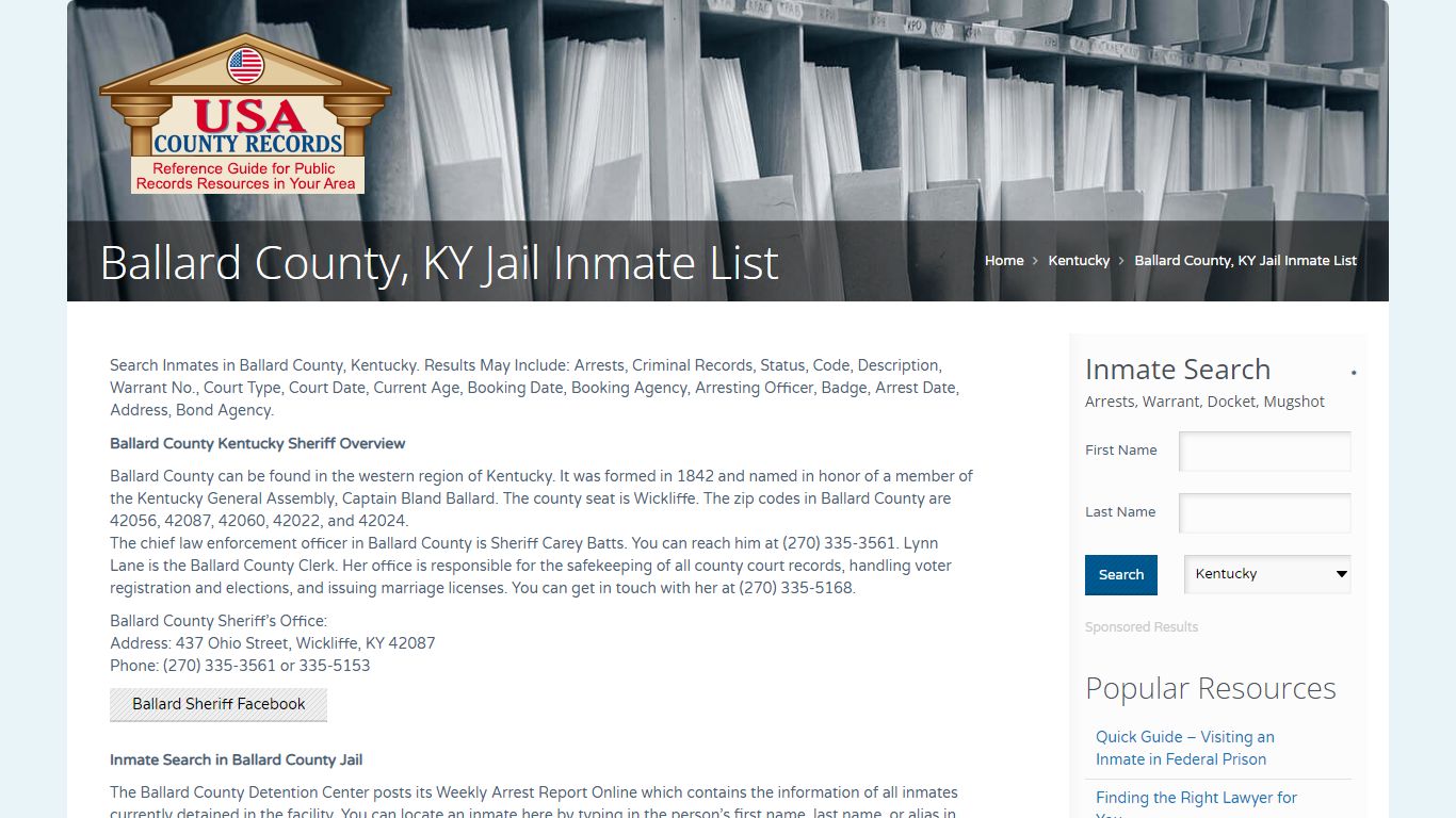 Ballard County, KY Jail Inmate List | Name Search